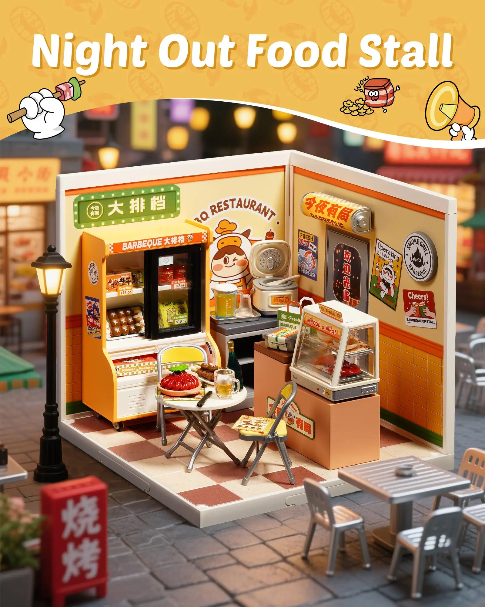 Rolife Night Out Food Stall DIY Modern Miniature House Themed Restaurant Assembly Model Kit For Model Enthusiasts Kids Adults