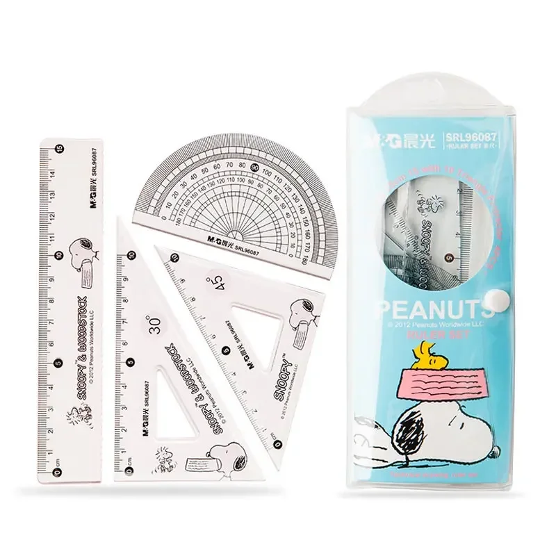 4個のぞき見透明定規セットかわいい漫画子供スケール分度器三角測定ツール事務用品