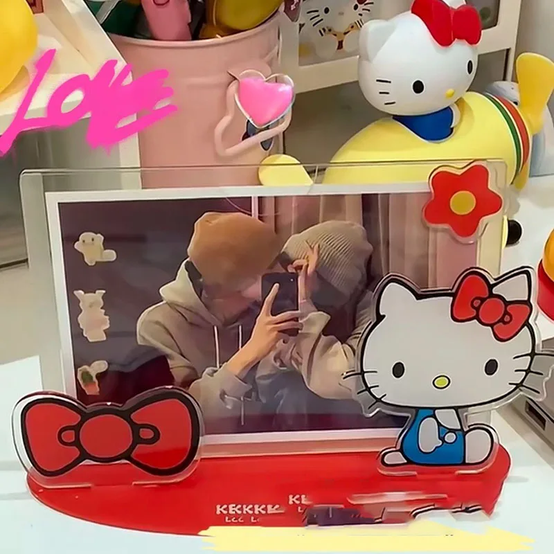 Cute Sanrio Hello Kitty Transparent Acrylic Vertical Photo Frame Cartoon Ornament Kawaii Girl Kt Photo Frame Girl Creative Gift