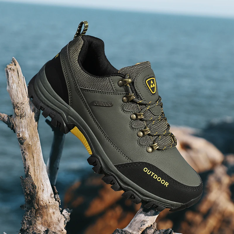 Retro Men Hiking Shoes Wear-resistant Outdoor Sneakers Leather Waterproof Mountain Trail Sports Shoes Men Casual Trekking Shoes