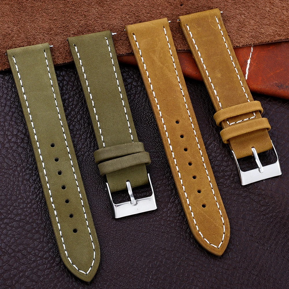 Genuine Leather Watch strap Gray Brown Green Watch Band Quick Release Watchbands Replacement 18mm 19mm 20mm 22mm 24mm Bracelet