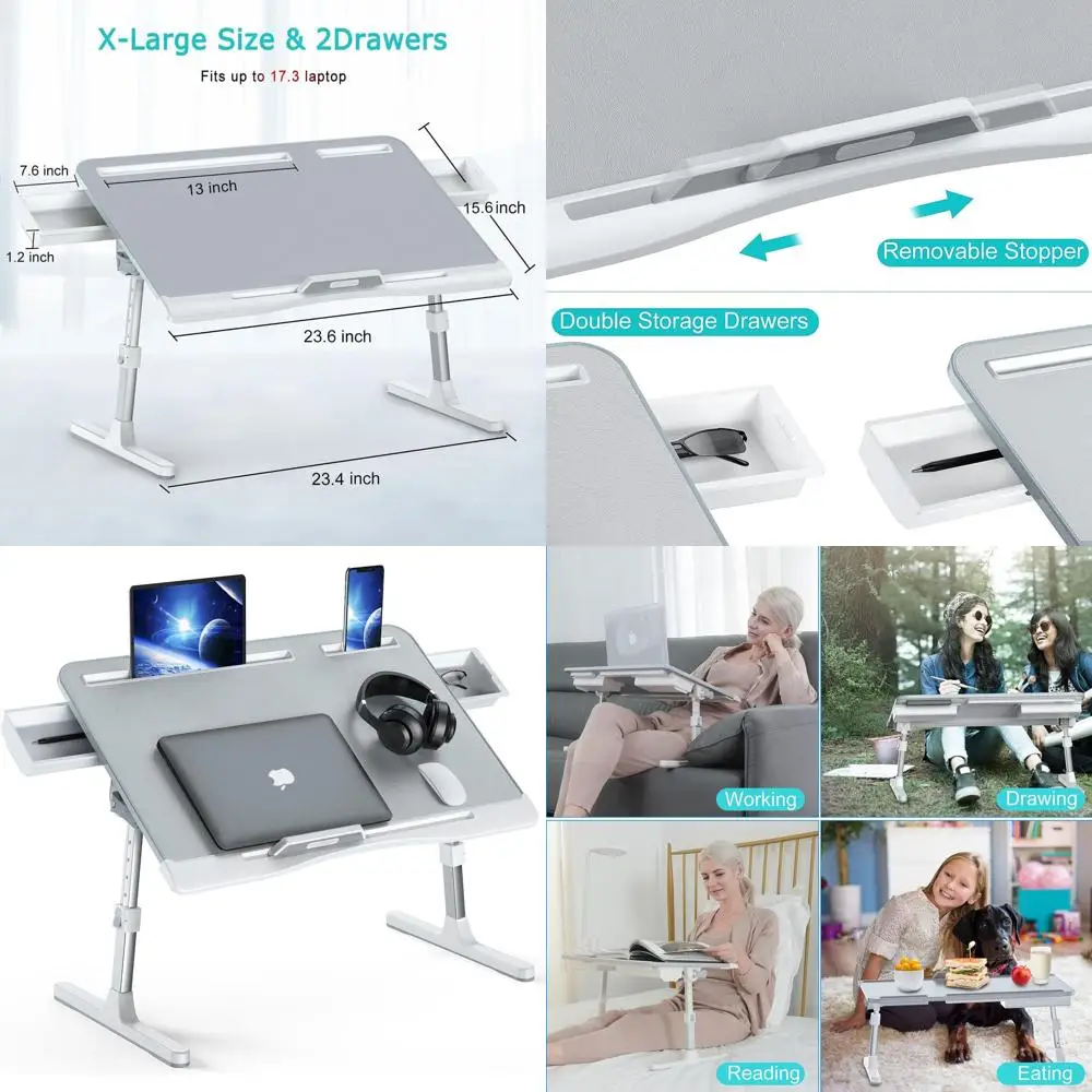 

Модернизированный складной стол для ноутбука с регулируемой высотой и углом, большой серый поднос для кровати с двумя ящиками для дивана, дивана или пола U