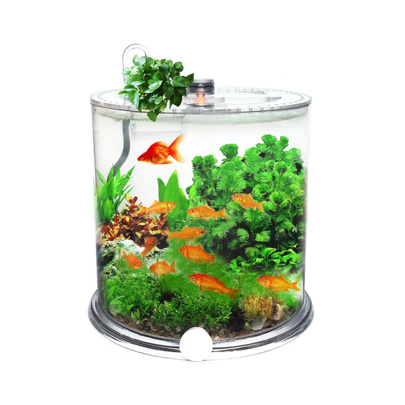 

Cylindrical Desktop Fish Tank Small Turtle Tank With Sunscreen Crawler Feeding Box Transparent Acrylic