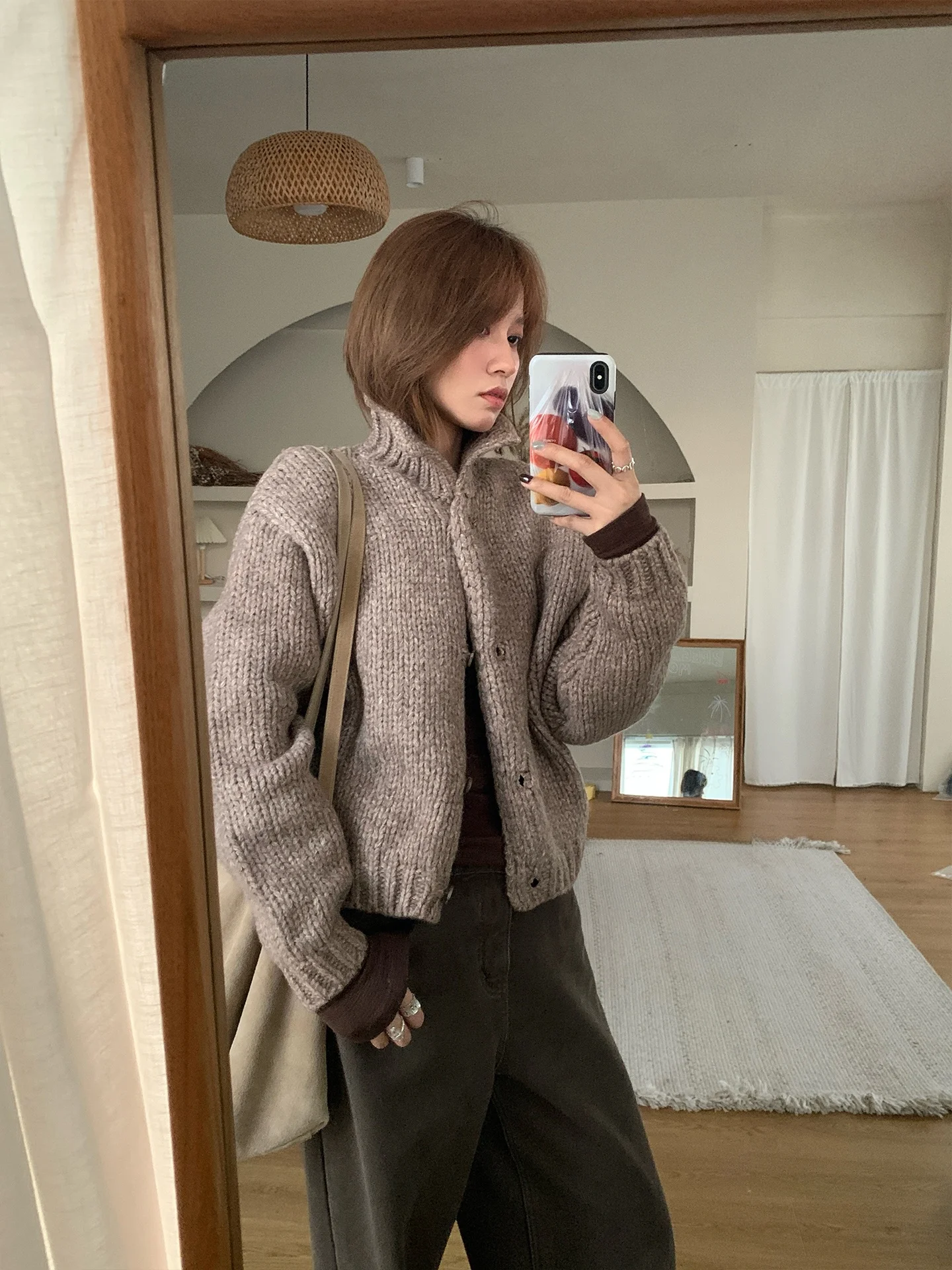 

BreezeMood Caramel Collar Thiened Knitted Sweater Loose Fit Overhead Vintage Sle Women's ort Coat Winter Collection