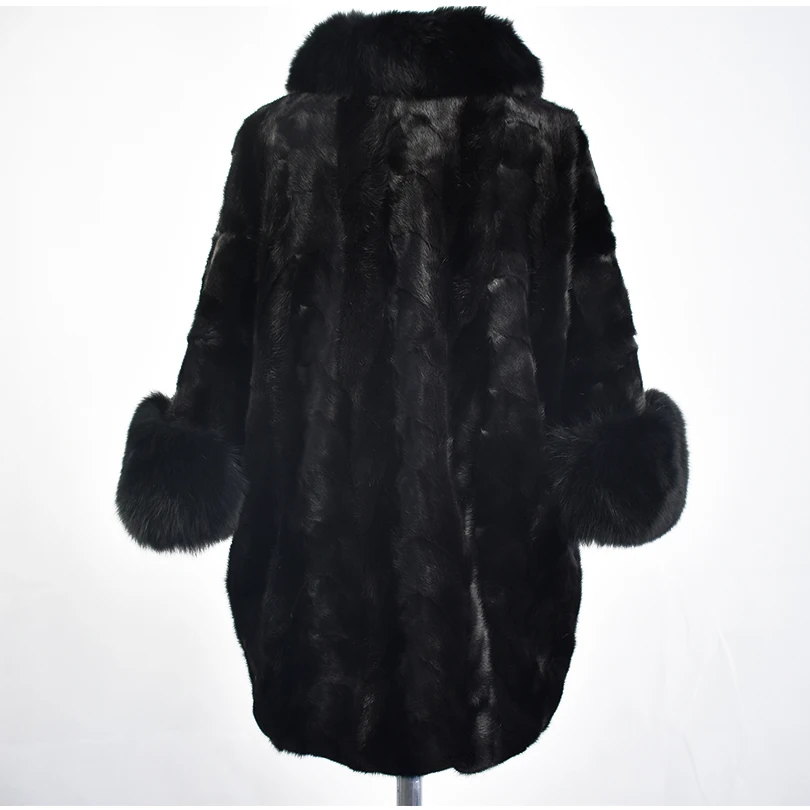 Real Mink Fur Coat for Women, Fox Fur Collar Jacket, Natural Fur Coat, Thick and Warm, Street Style, High Quality Fashion