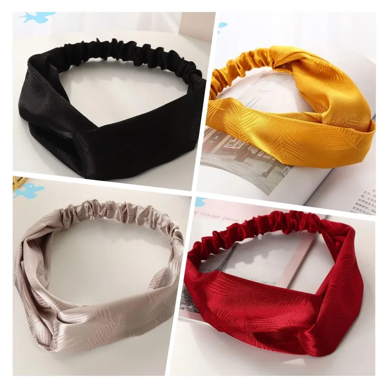 New Silk Satin Cross Knot Headbands Women Girls Elastic Hair Bands Scrunchies Turban Bandage Bandanas HairBands Hair Accessories