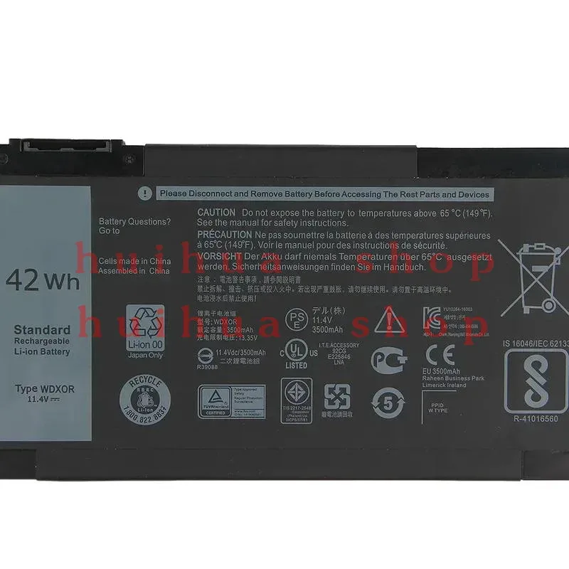 WDX0R T2JX4 3CRH3 WDXOR Replacement Battery for Dell Inspiron 13 5000 5368 5378 7368 14 7000 7460 5567 7560 15MF FW8KR 42Wh JM