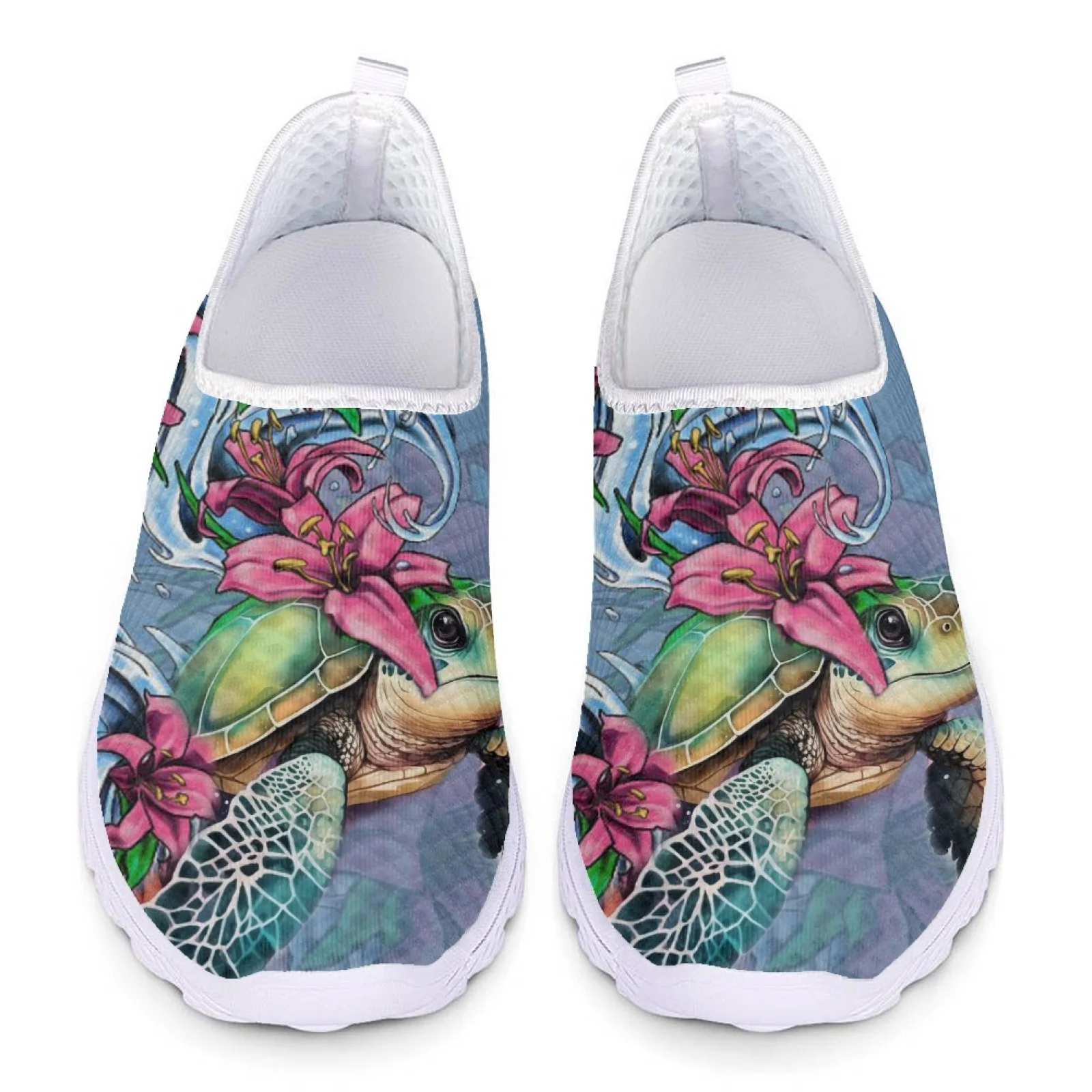 INSTANTARTS Polynesian Turtle Loafers Hibiscus Print Shoes Hawaiian Flower Comfortable Slip-on Women\'s Shoes Mesh Shoes Footwear