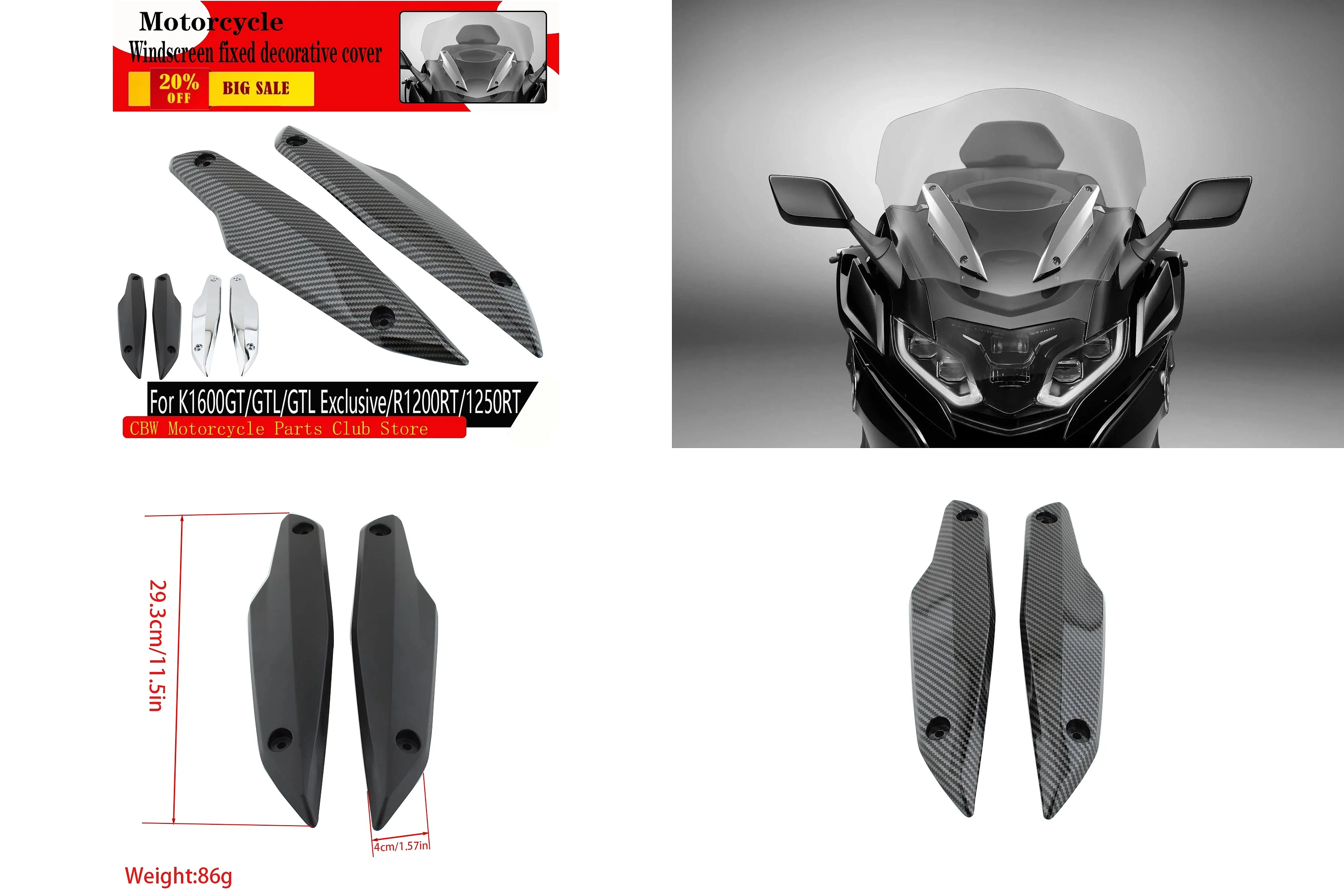For K1600GT/GTL Exclusive/R1200RT/1250RT Motorcycle Windscreen Cover Plate Windscreen Fixing Decorative Cover Accessory