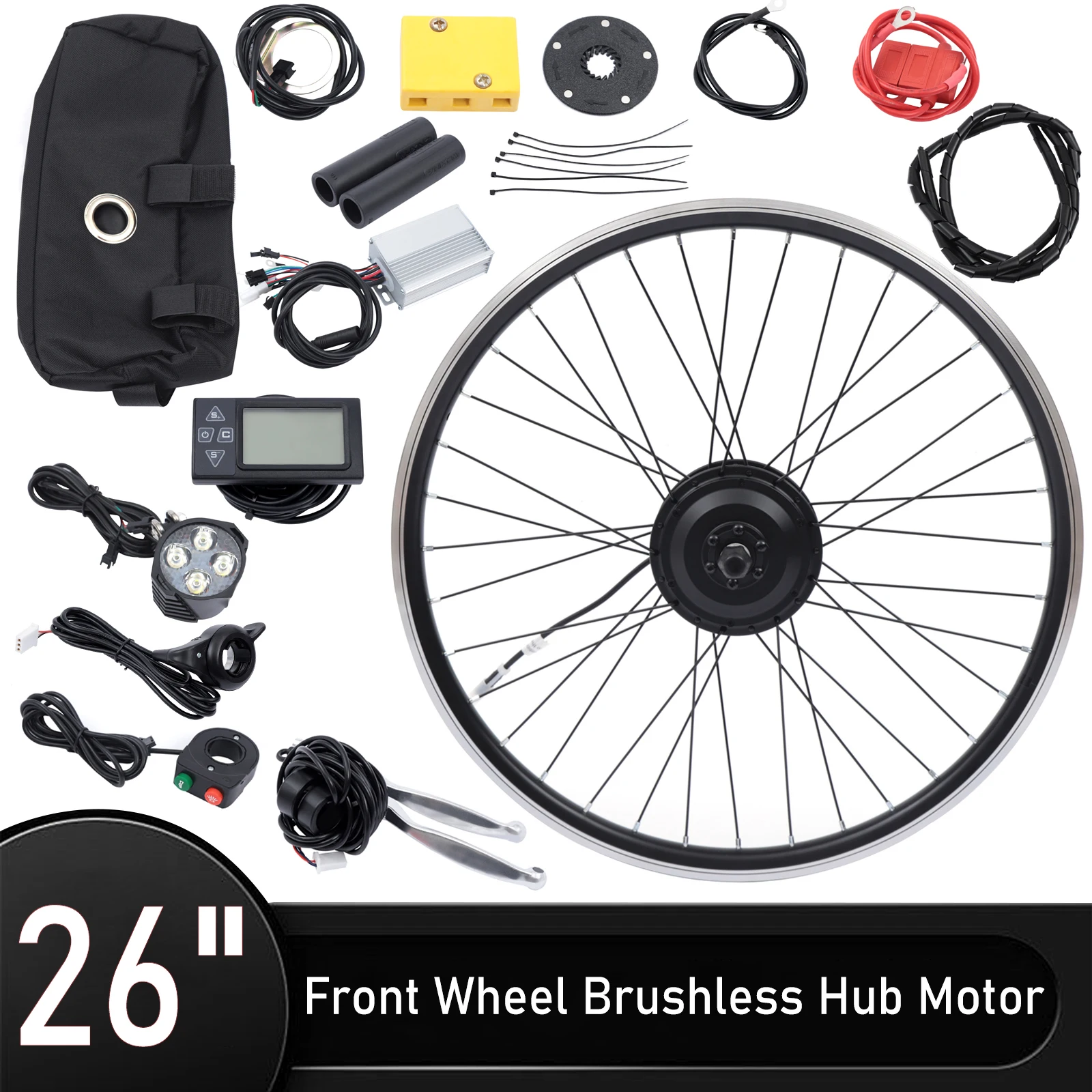 Electric Bike Conversion Kit with LED Display Controller, Front Wheel Hub, Powerful E-Bike, PAS Brake, 26 