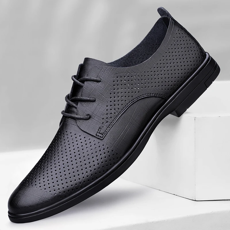 

2025 модные оксфорды с острым носком, классические черные мужские удобные дышащие туфли из воловьей кожи на шнуровке, новые маленькие кожаные туфли
