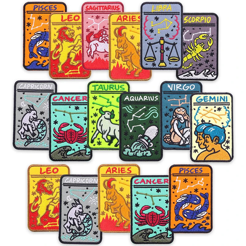 

10PCS/Lot Horoscope Constellation Iron On Patch Embroidery All 12 Zodiac Signs for Denim Vest Backpack Personalized Star Gift