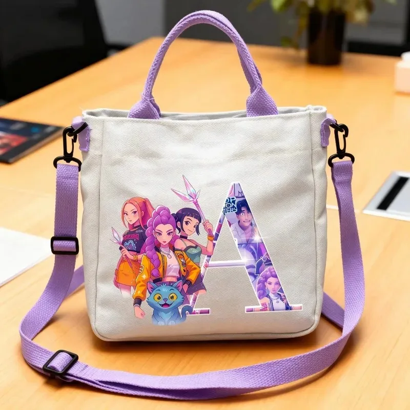 

Kpop Demon Hunters Shoulder Bag Cartoon A-Z Letter Handbag Large Capacity Crossbody Bag Fashion Portable Canvas Storage Bag Gift