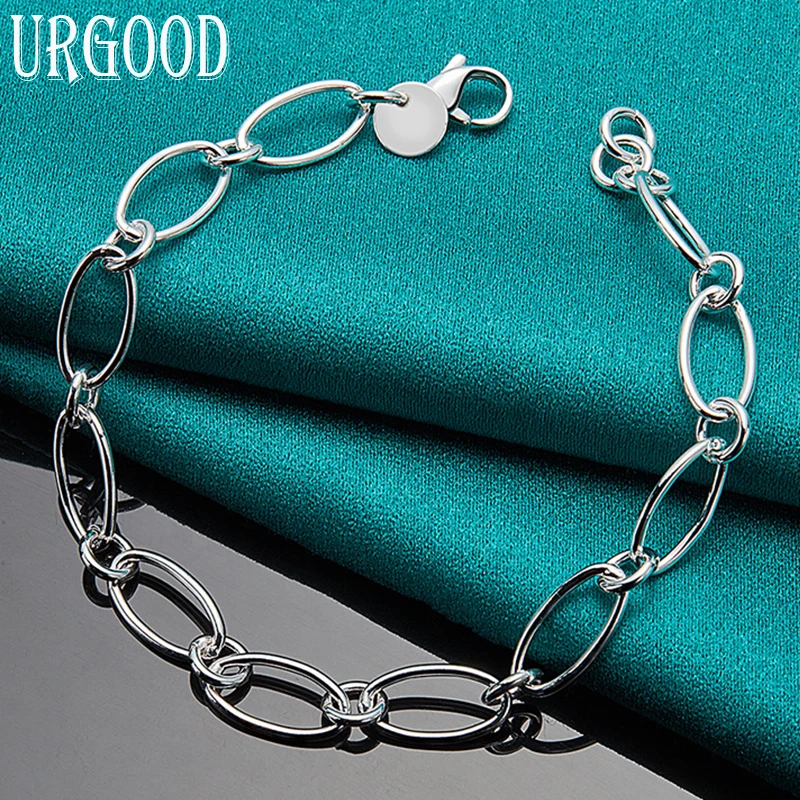 

925 Sterling Silver Oval Circle Bracelet Chain For Women Men Party Engagement Wedding Fashion Jewelry