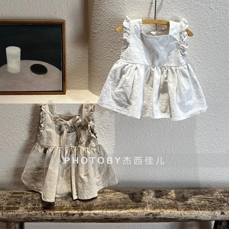 

INS Baby Children's Summer Dress New Style Dress Girl Baby Fashionable Cute Fitted Square Neck Sleeveless Casual Dress