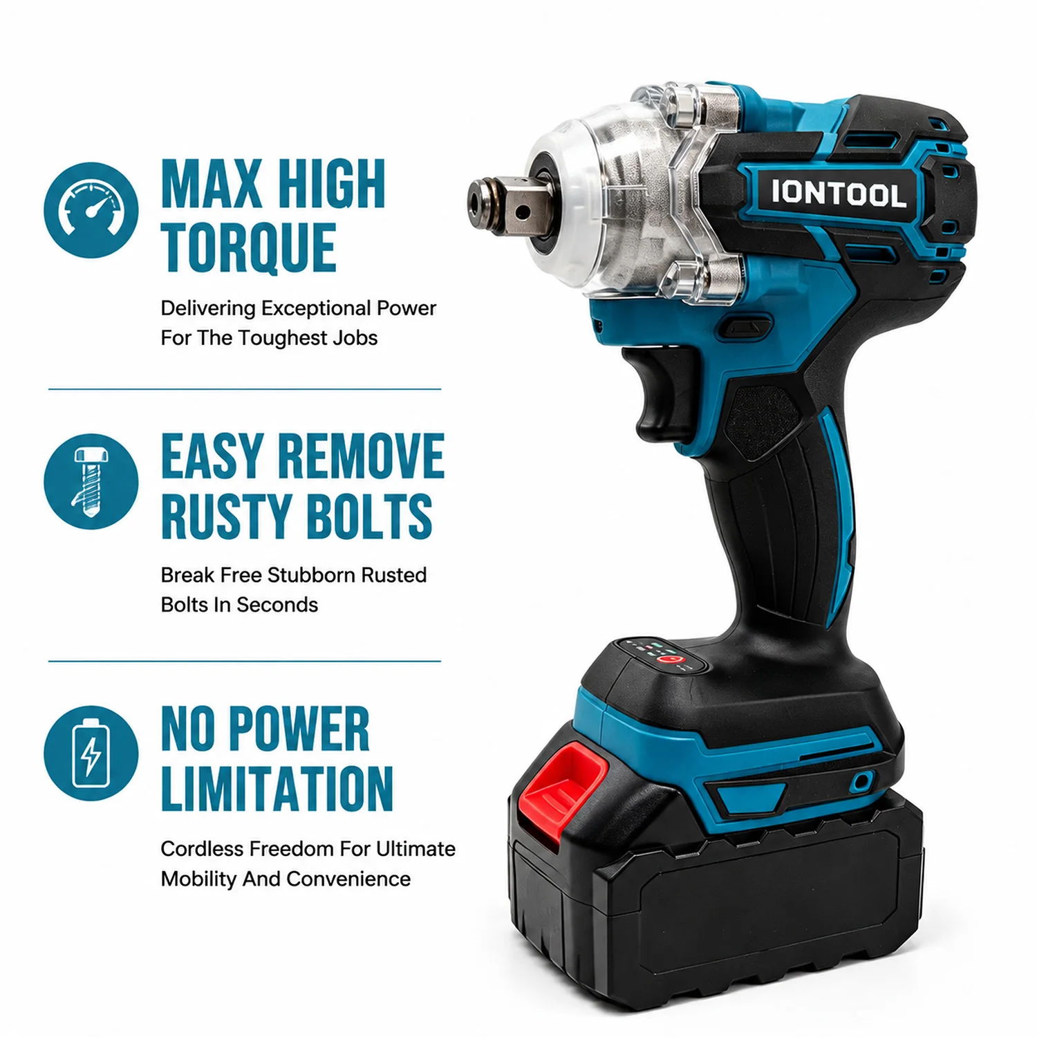 IONTOOL 350N 1/2 Inch Cordless Impact Wrench 3500RPM Power Tool for Bolt Fastening and Auto Repair Tool Only