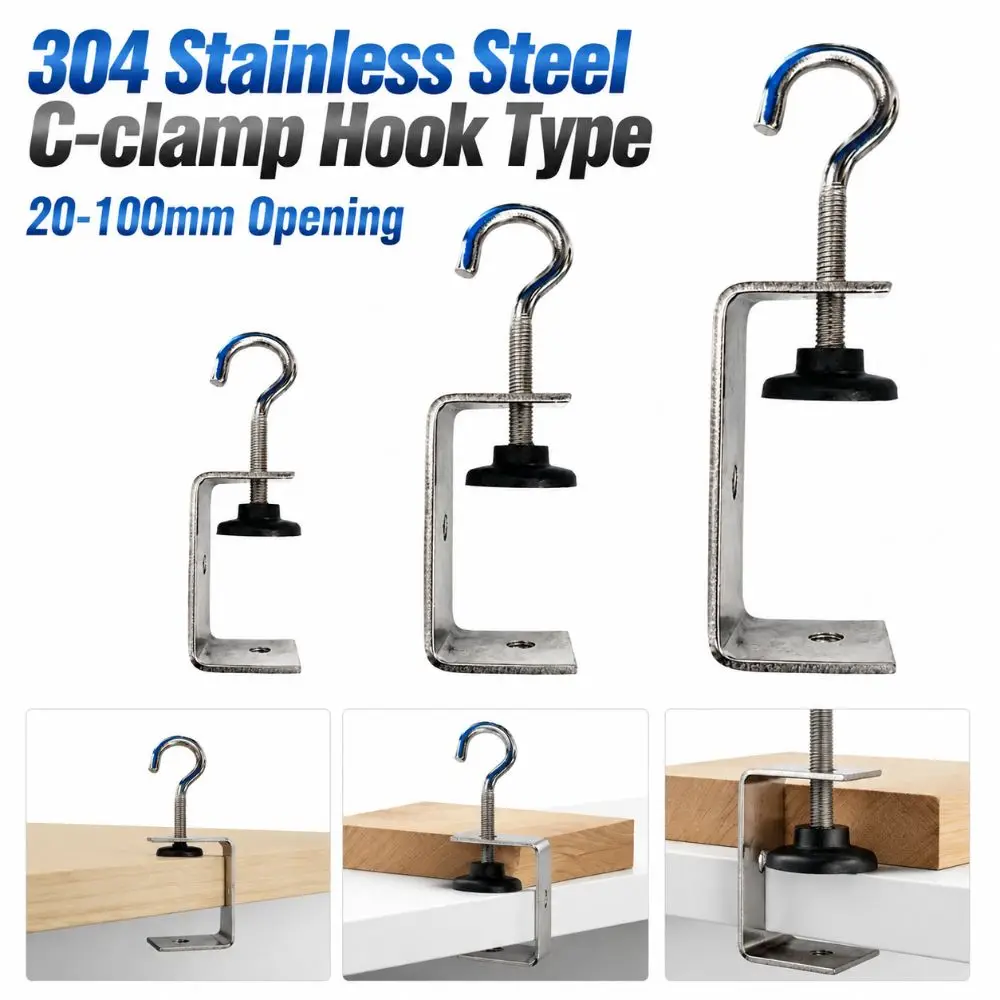 304 Stainless Steel C-clamp Adjustable Hook Type Square Clamp 20-100mm Opening Sturdy Fixed Holder Clip Hardware Fasteners