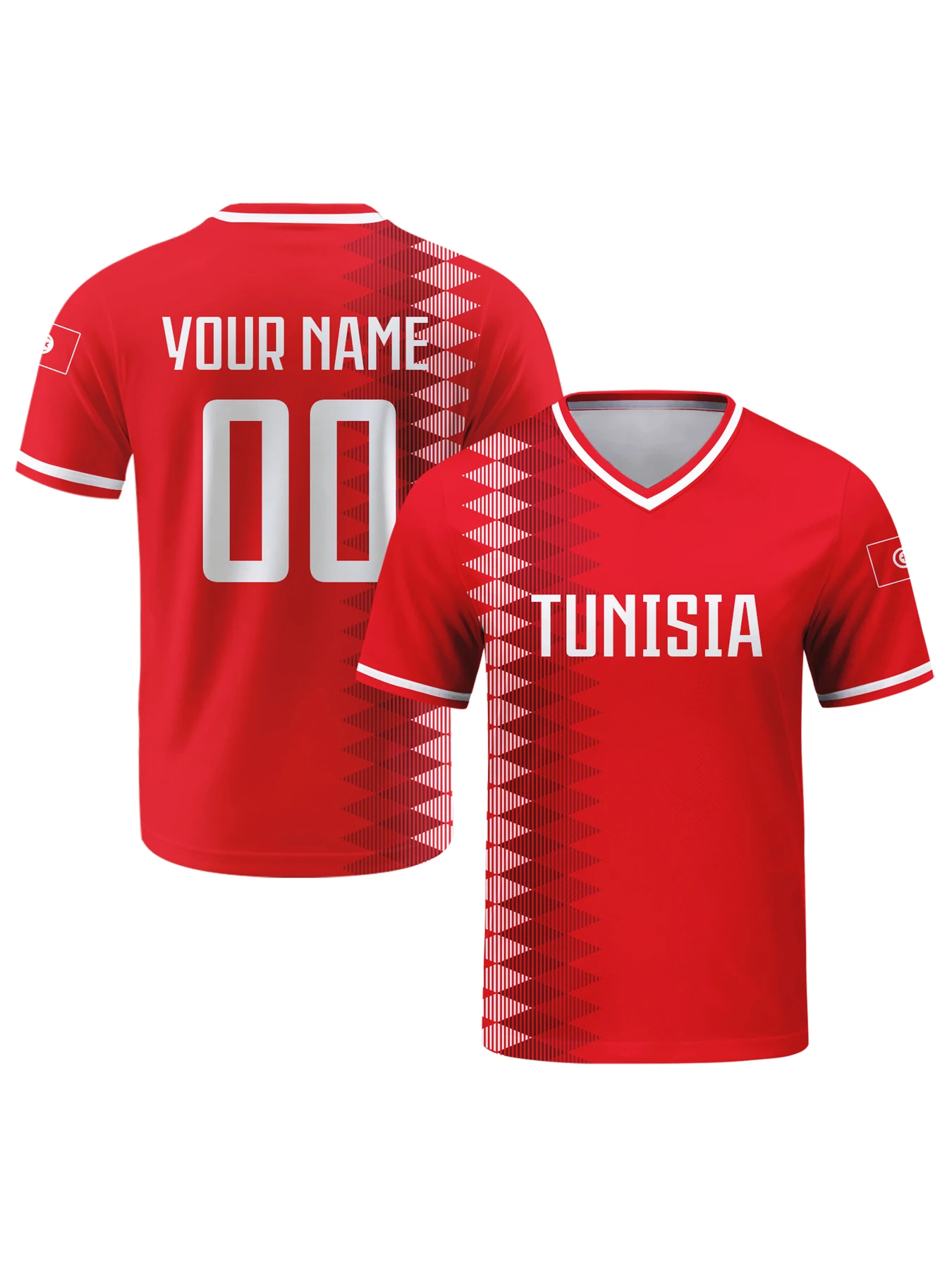 

Персонализированная футбольная форма Туниса с индивидуальным именем и номером, дышащая футболка с V-образным вырезом для мужчин, молодежи и женщин
