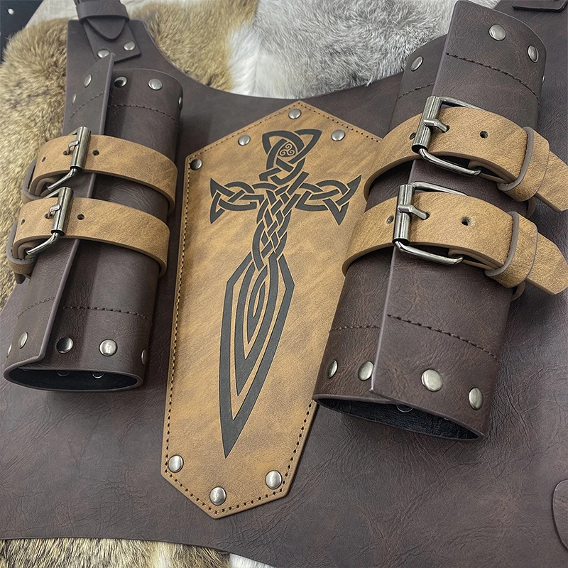 Retro Medieval Pu Leather Shoulder Back Sword Scabbard Sheath Adjustable Cosplay Costume Props Frog Rapier Holder Warrior Knight