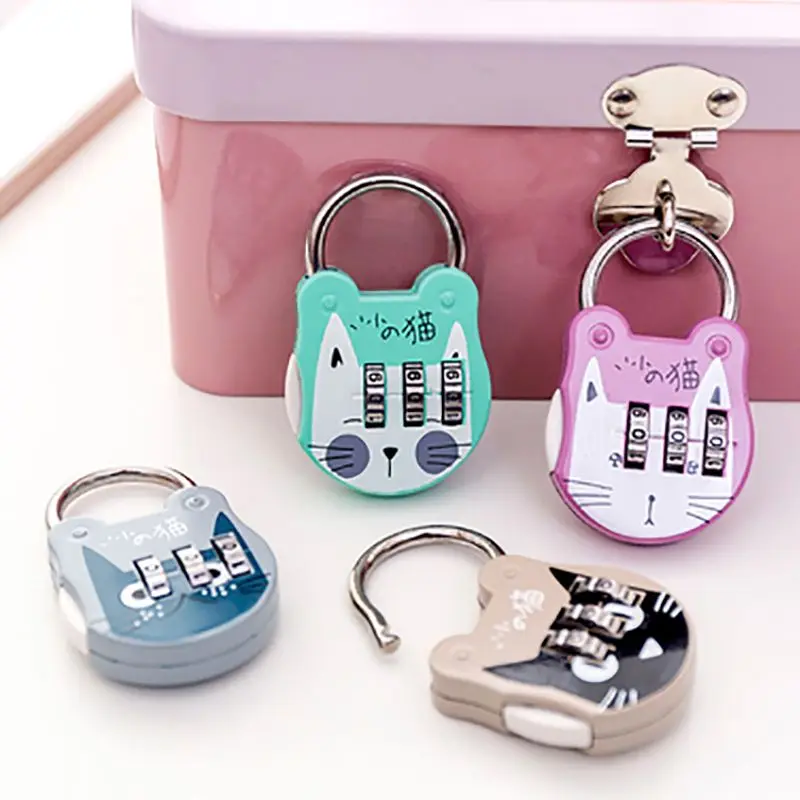 1PC Cute Cat Luggage Padlock Suitcase Backpack Password Lock Cartoon Mini Keyed Padlock Journal Notebook Handbag Code Locks