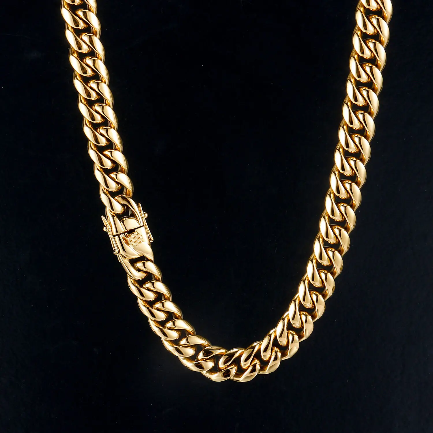 

Wholesale in Stock 14mm 18K Real Gold Plated Miami Stainless Steel Thick Cuban Link Chain Hiphop Men Necklace