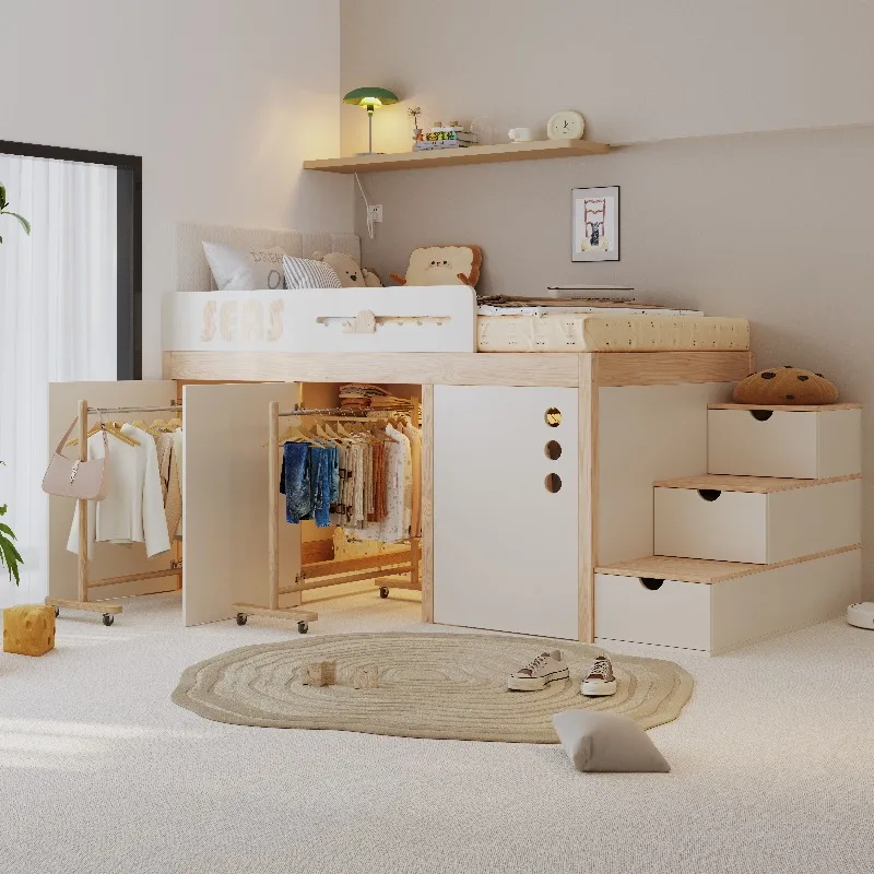 Luxuce Stairs Yellow Kids Beds Wooden Safety Design Modern Style Children Beds Playpen Single Camas Infantiles Furniture Home