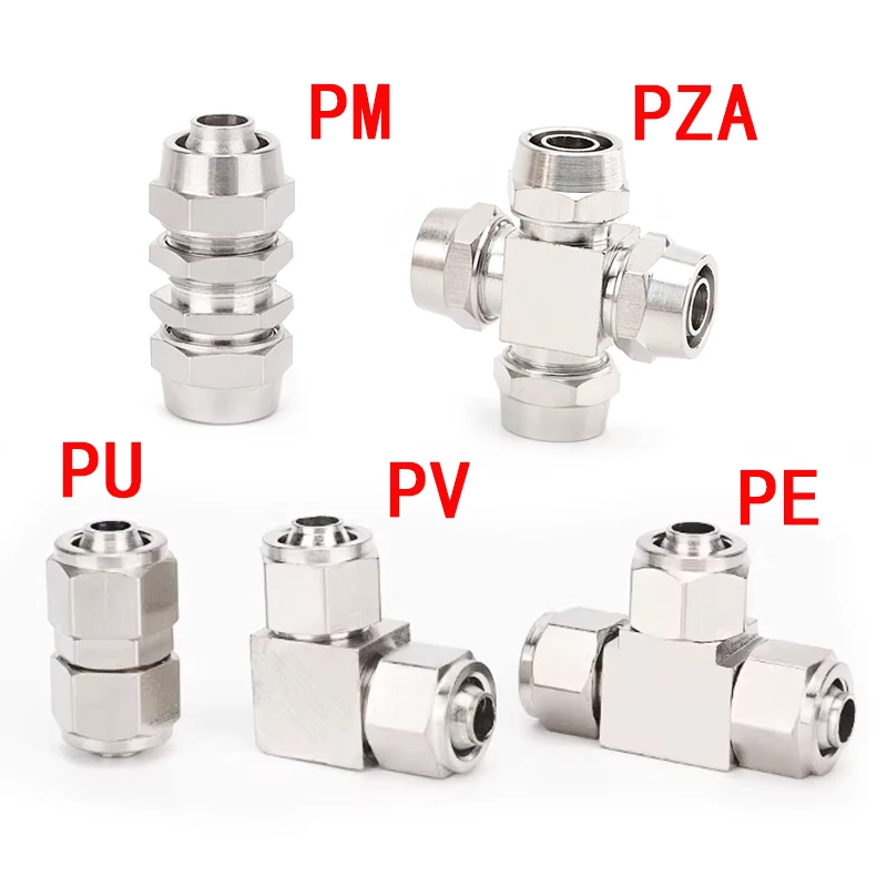 PE PM PU PV PZACopper Plated Nickel Pneumatic Air Quick Connector  For Hose Tube OD 4 6 8 10 12 14 16MM Fast Joint Connection