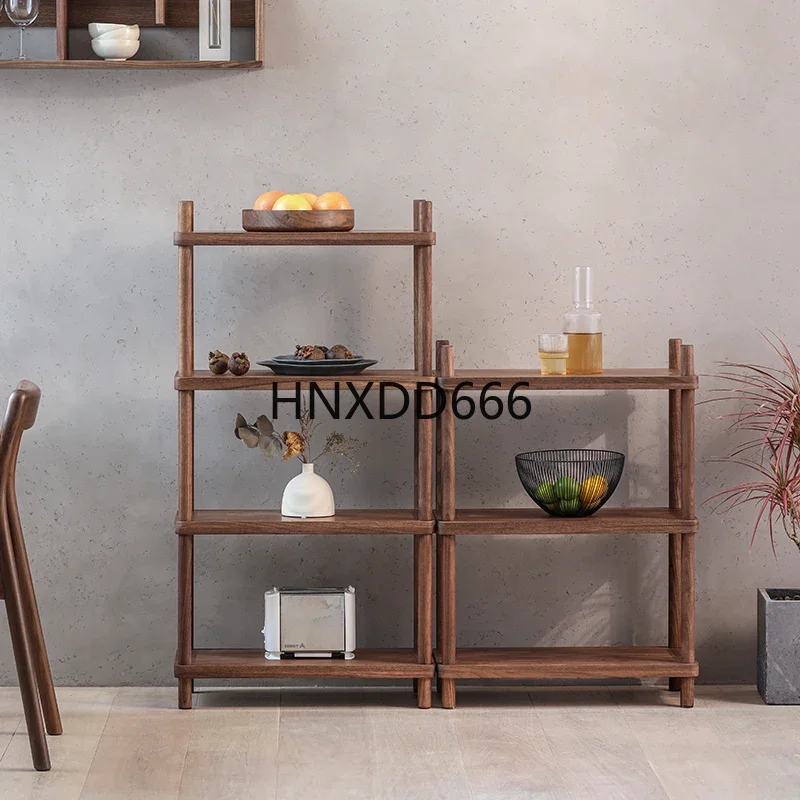 Black walnut solid wood simple living room floor-to-ceiling multi-layer side cabinet household