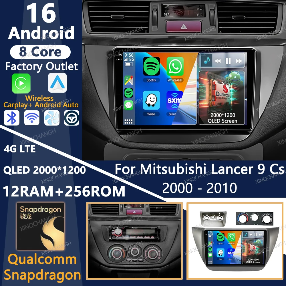 Android 16 Car Radio For Mitsubishi Lancer 9 CS 2000 - 2010 Multimedia Video Player Head Unit QLED 4G WIFI Qualcomm Carplay Auto