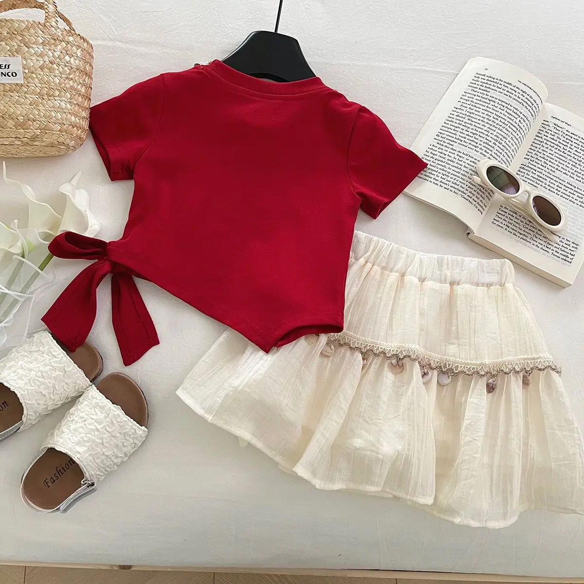 Summer New Girls Clothing Set Irregular Tassel Red T-shirt+Skirt 2Pcs Suit For 2 3 4 5 6 8 10 Years Stylish Outfit 소녀 세트