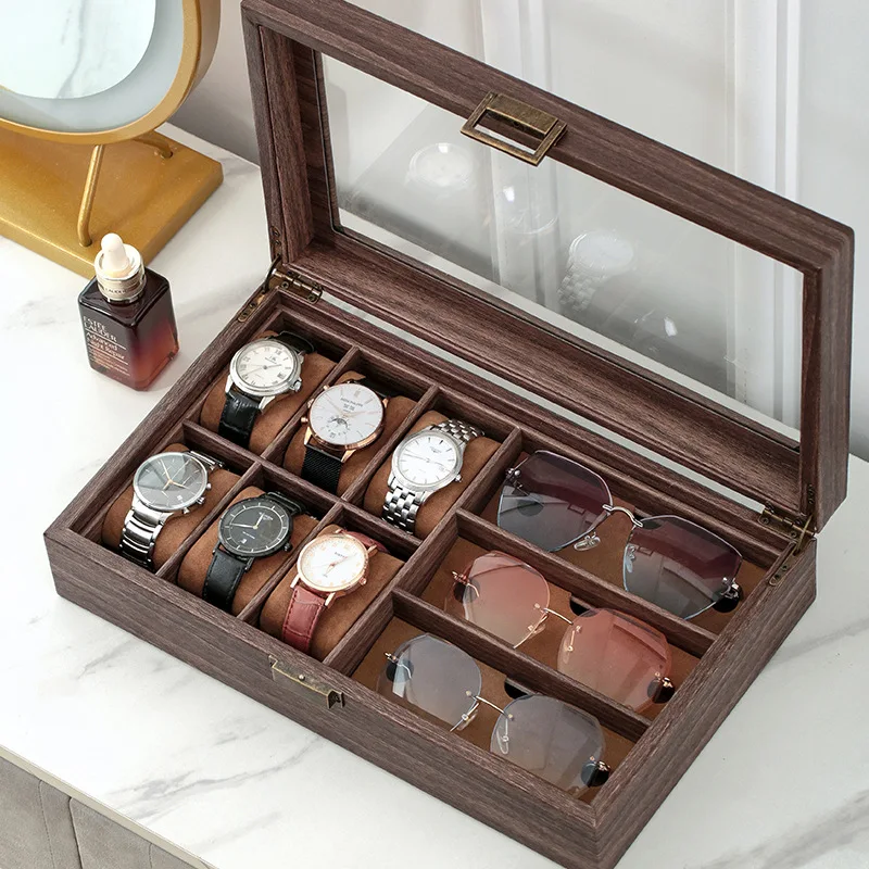 Luxury 6+3 Slots Handmade Watch Sunglass Organizer Time Box for Watch Holding Mul Tifunctional and Effective Storage Holiday Gif