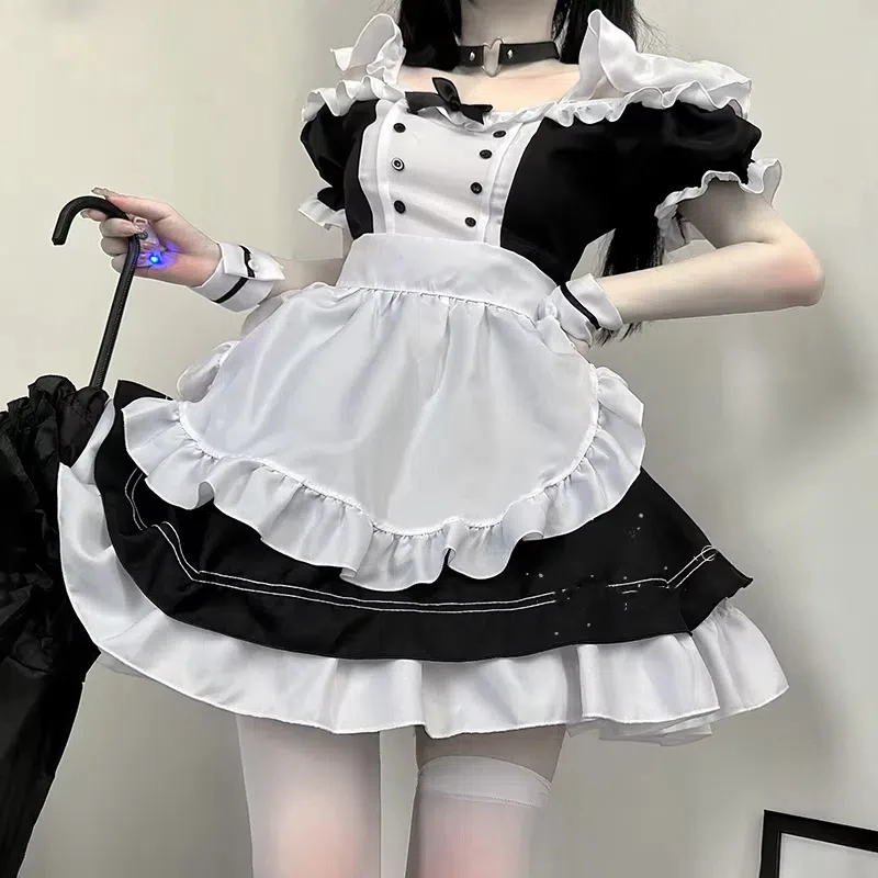 Sweet Maid Gothic Lolita Jurk Halloween Party Cosplay Kat Meisje Fantasie Serveerster Zwart Uniform Anime Off-the-shoulder kostuums