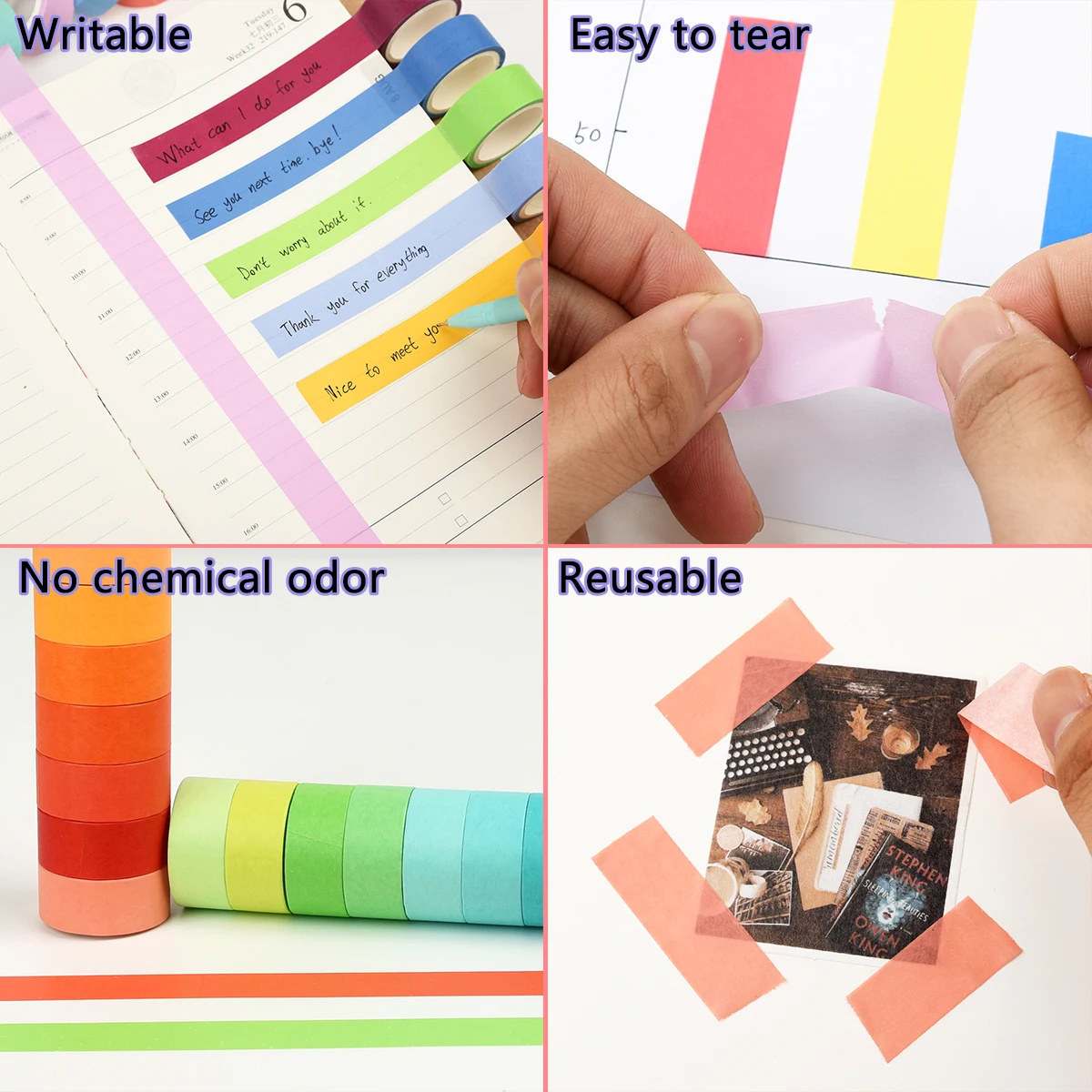 60 rolos de 0.6 polegadas de largura básico cor sólida washi fita arco-íris fita adesiva diário scrapbook fita adesiva decorativa adesivo