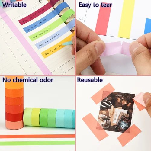 Imagen 2 del producto 60 rollos de cinta Washi básica de Color sólido de 0,6 pulgadas de ancho, cinta adhesiva de arcoíris, álbum de recortes diario, cinta adhesiva decorativa