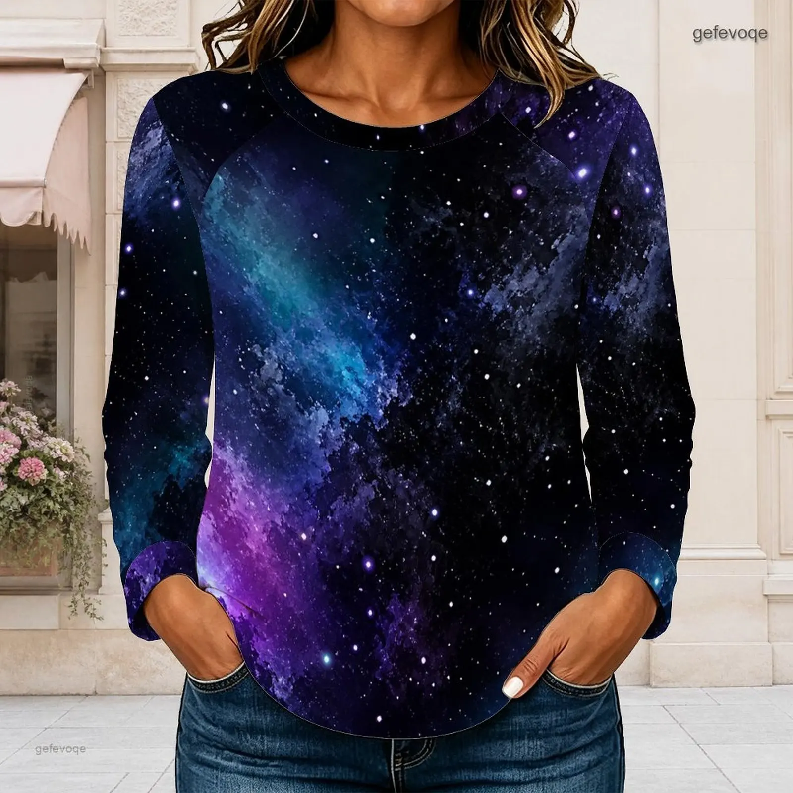 Women Crew Neck Raglan Long Sleeve T Shirt Curved Hem Loose Casual Basic Top Custom Print Ladies Daily Wear Blouse