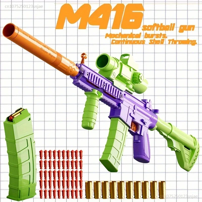 Carrot-colored Soft Bullet Gun Toy Gun M4 montado, mecânico automático, repetindo, jogo de tiro ao ar livre, novo, 2022, M4