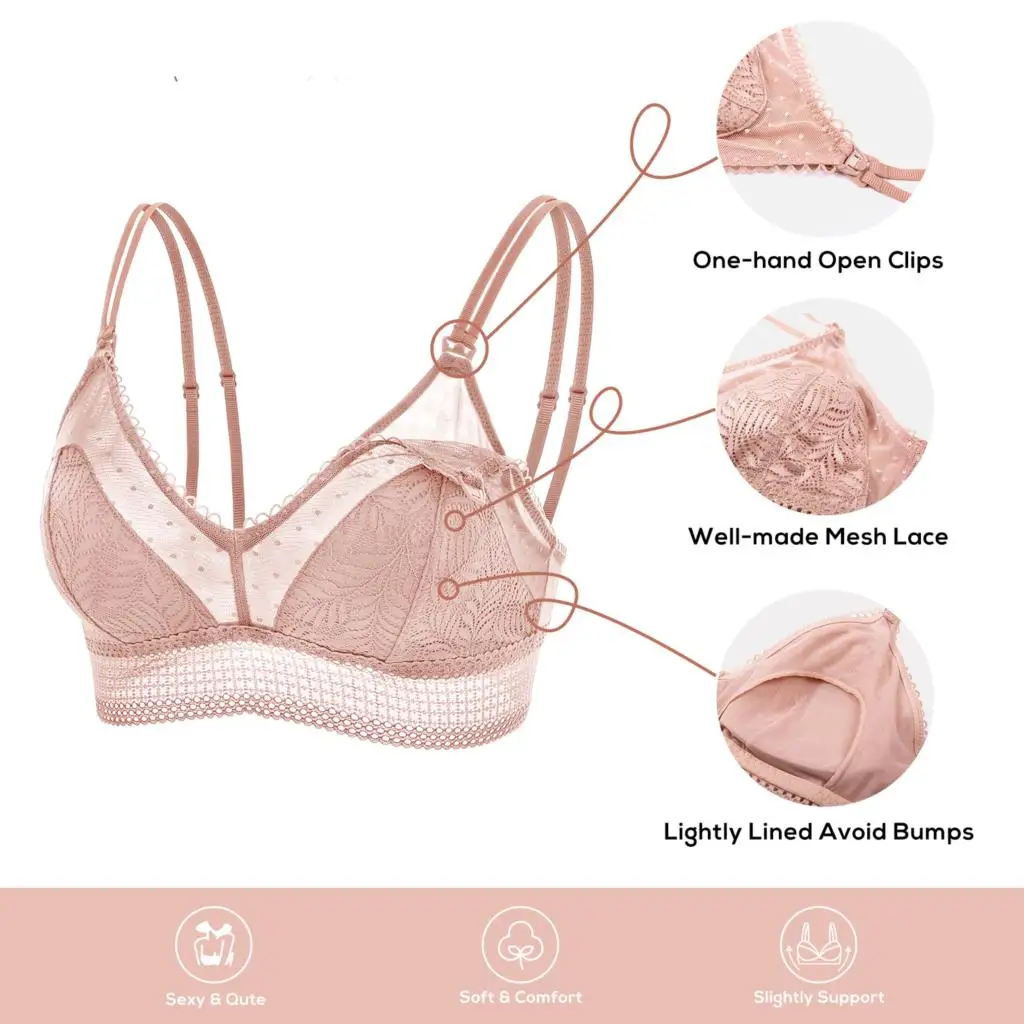 Maternity Lace Nursing Bra Wireless Bralette For Pregnancy Women Sexy Double Strap Breastfeeding Wireless Lightly Lined  S-XL