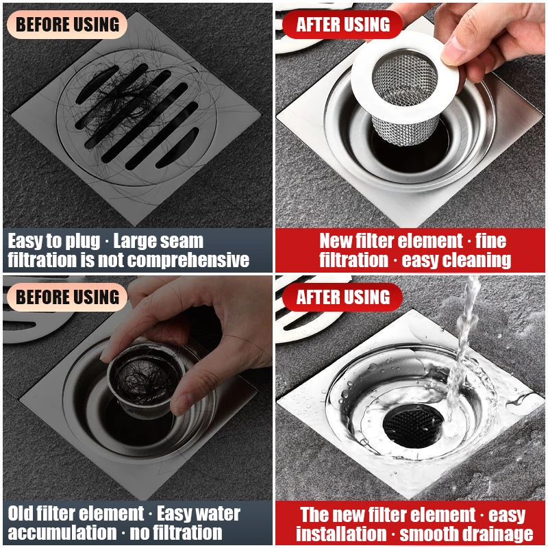 Multifunctional Stainless Steel Floor Drain Filter Mesh Basket Filter Hair Trap Bathroom Kitchen Sink Anti-clog Slag Strainer