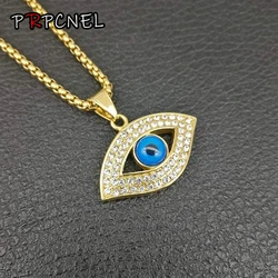 316L Stainless Steel Men iced out blue eye of God pendant necklaces with zircon fashion long chain hip hop men jewelry