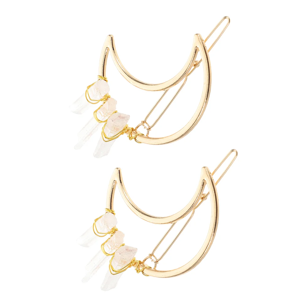 

2 Pcs Crystal Hairpin Decorative Accessories Crescent Pins for Long Quartz Clip