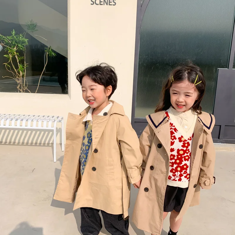 1-8 years Spring Autumn Girls Boys Windbreaker Trench Coat Windproof Children Kid's Mid-Length Jacket Coat Baby Overcoat