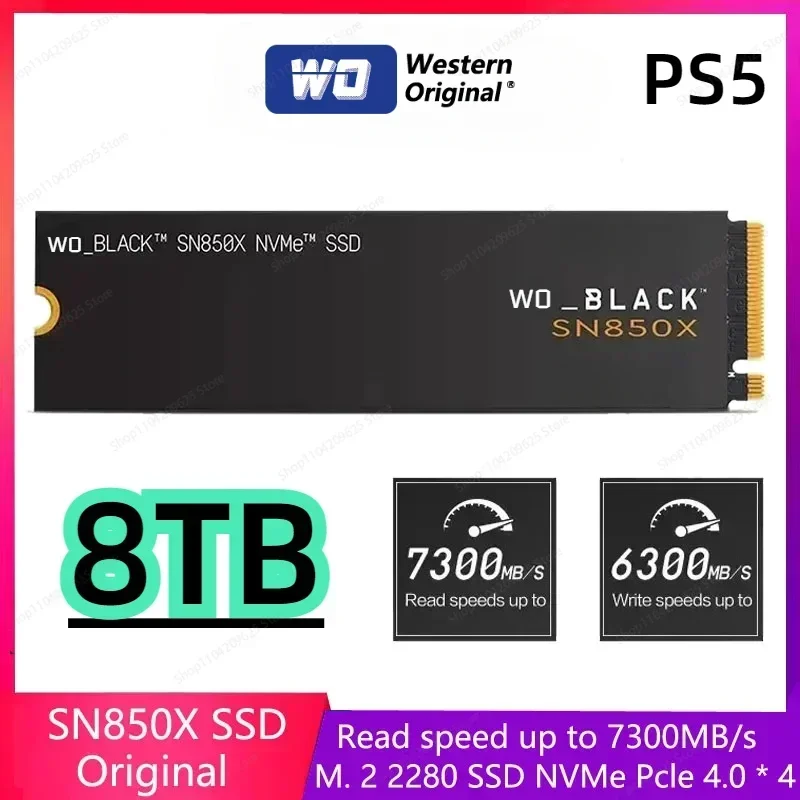 2025 НОВЫЙ 8 ТБ 4 ТБ 2 ТБ ЧЕРНЫЙ WO SN850X 1 ТБ NVMe Встроенный твердотельный накопитель PCIe 4.0 Gen4 с технологией SSD, до 7300 МБ/с M.2 2280