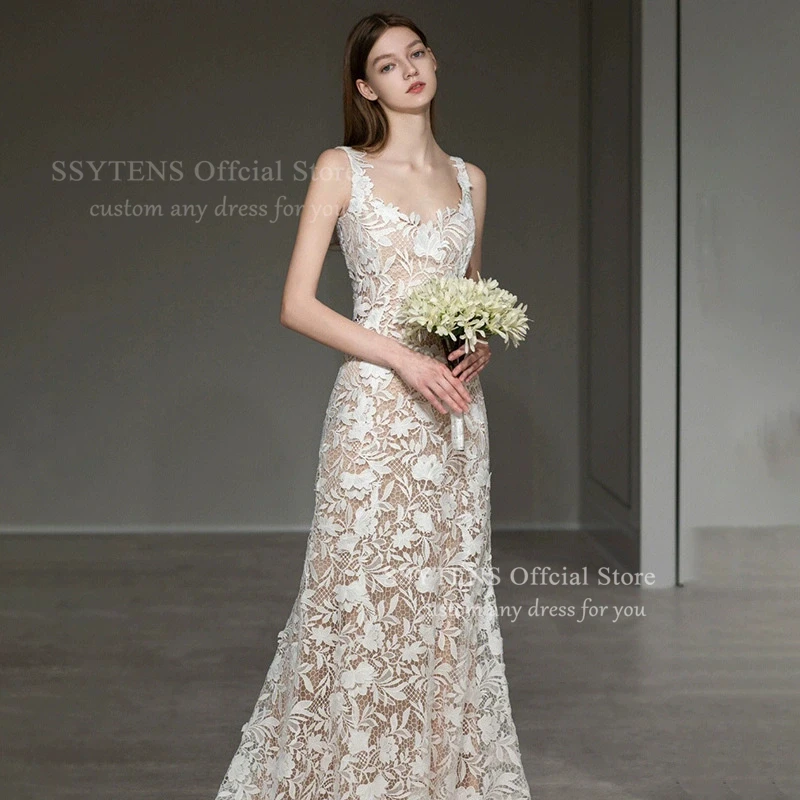 SSYTENS Customized Elegant Wedding Dress Spaghetti Straps A-line Vestidos De Noche Korea Women Floor-length Formal Occasion Gown