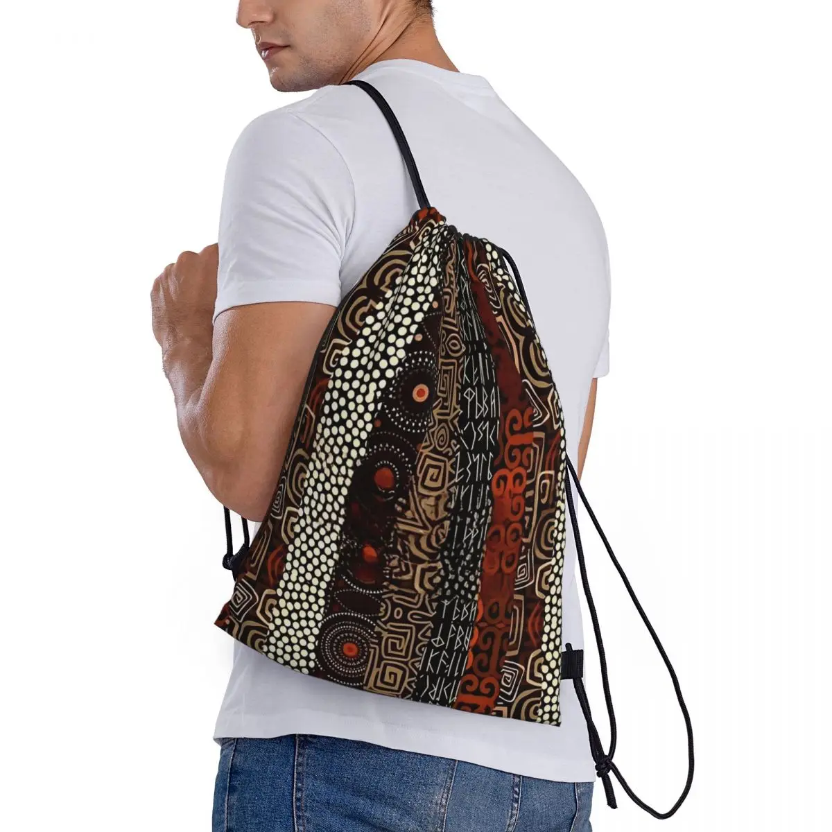 

African Bogolan Africa Ethnic Tribal Art Backpacks Casual Drawstring Bags Shoes Bag Book Bags for Man Woman School