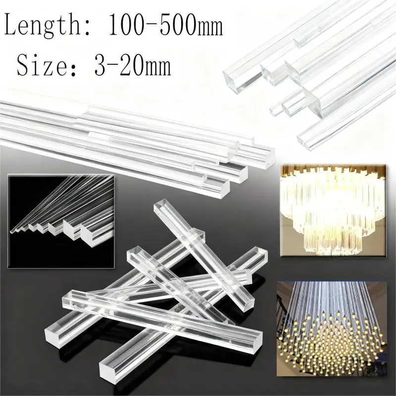 10/5/1pcs Clear Acrylic Square Rods for DIY Crafts, Architectural Models,2-20mmThick Transparents Polymethyl Methacrylate Strips