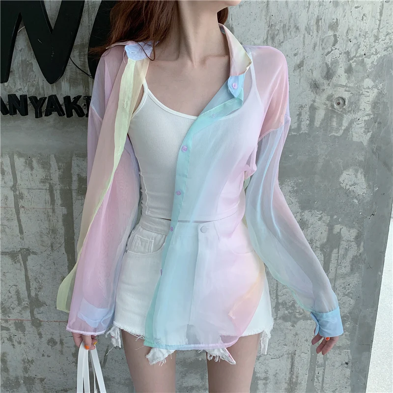 

Rainbow plus Size Vintage Women's Blouses Crop Beach OPS irts Ladies Faionable Casual Tops in Other Material 00%