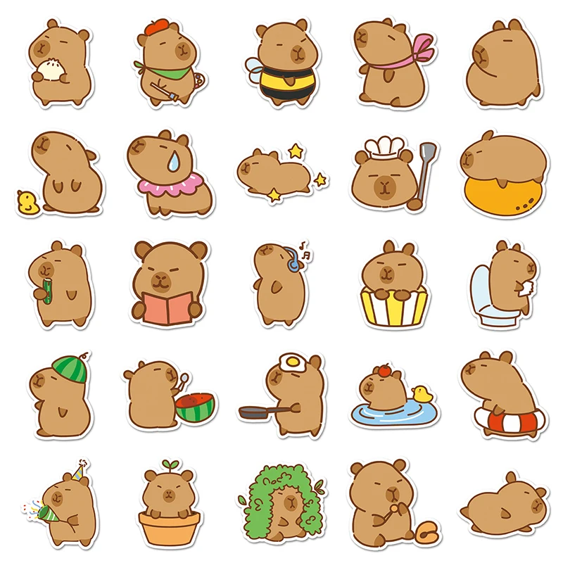 สติกเกอร์การ์ตูน Kawaii capybara 51แผ่นน่ารักสติกเกอร์สัตว์กระเป๋าแล็ปท็อปรถสเก็ตบอร์ด DIY กราฟฟิตีสติ๊กเกอร์ของเล่น