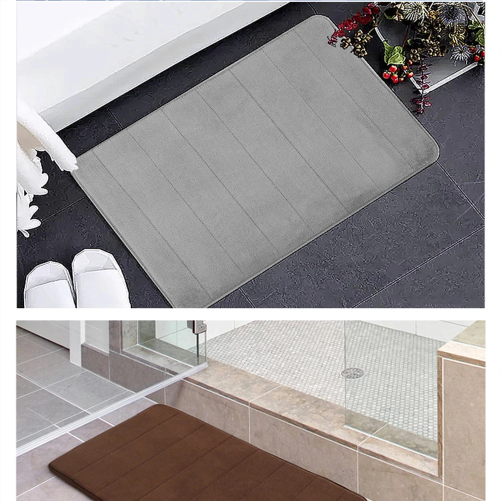 

Soft Coral Fleece Bath Floor Mat Skid Resistance Memory Design Non Slip Carpet For Bathroom Bedroom Living Room Khaki