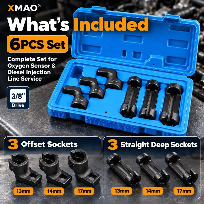 6PCS Oxygen Sensor Socket Set 13/14/17mm 3/8