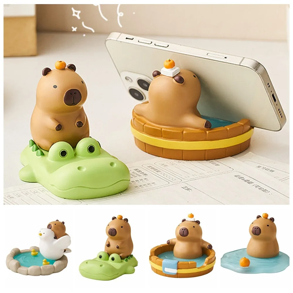 Crocodile Capybara Phone Holder Animal Figurines Desk Decor Capybara Mobole Phone Stand Cartoon Creative Capybara Model Toy